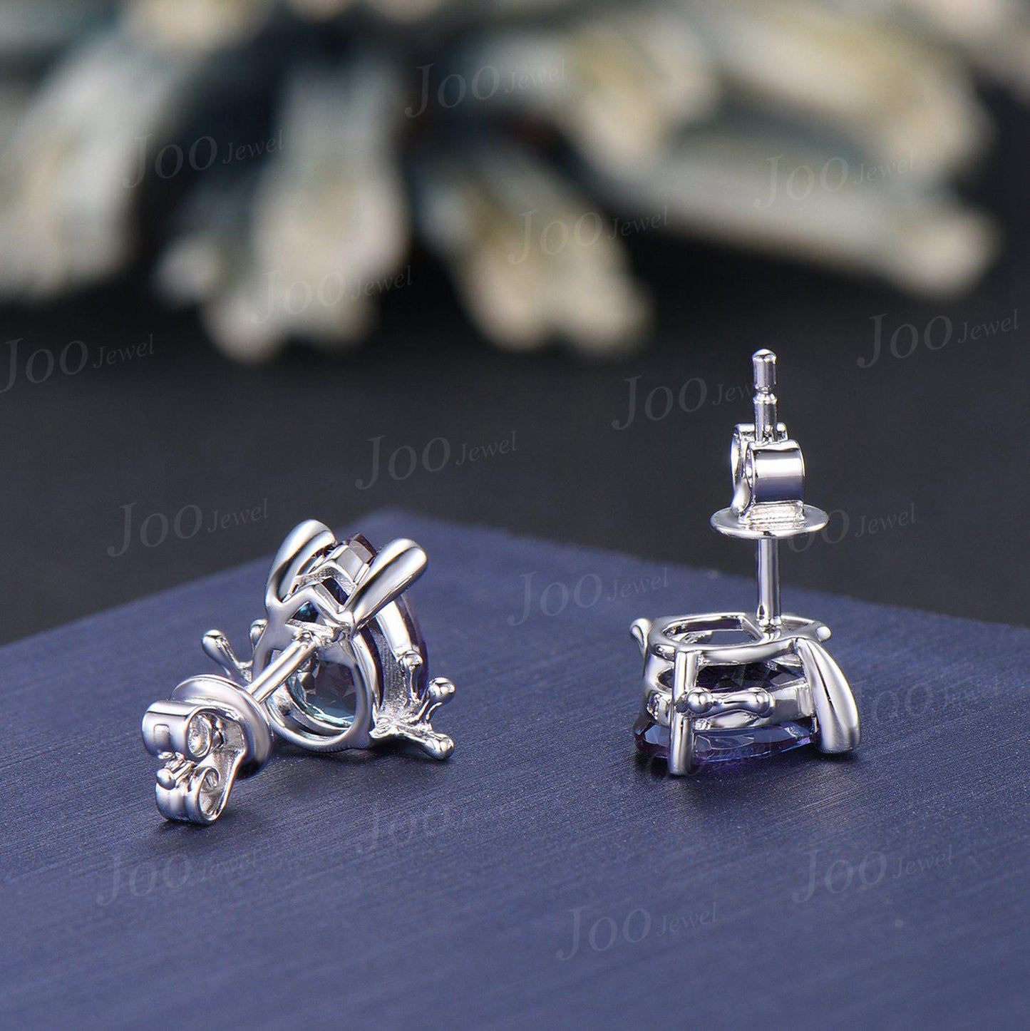 14K Solid Gold Cute Frog Stud Earrings-1.25ct Color-Change Alexandrite Earrings-Pear Alexandrite Studs-Unique Birthday Gift for Women