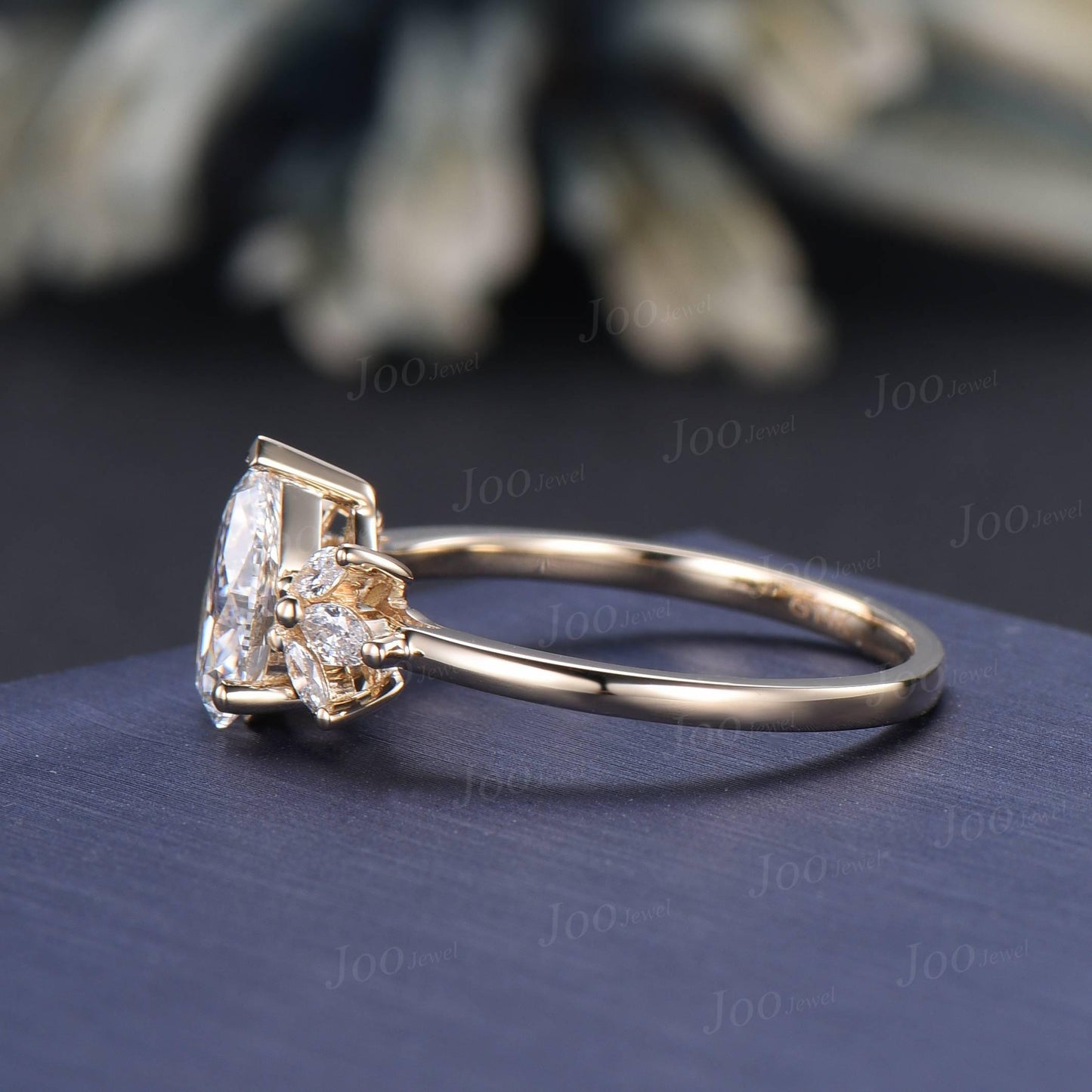 Pear Cut Lab Grown Diamond Engagement Ring With IGI Certificate 14K Yellow Gold Teardrop Diamond Ring Cluster Pear Wedding Bridal Ring Women