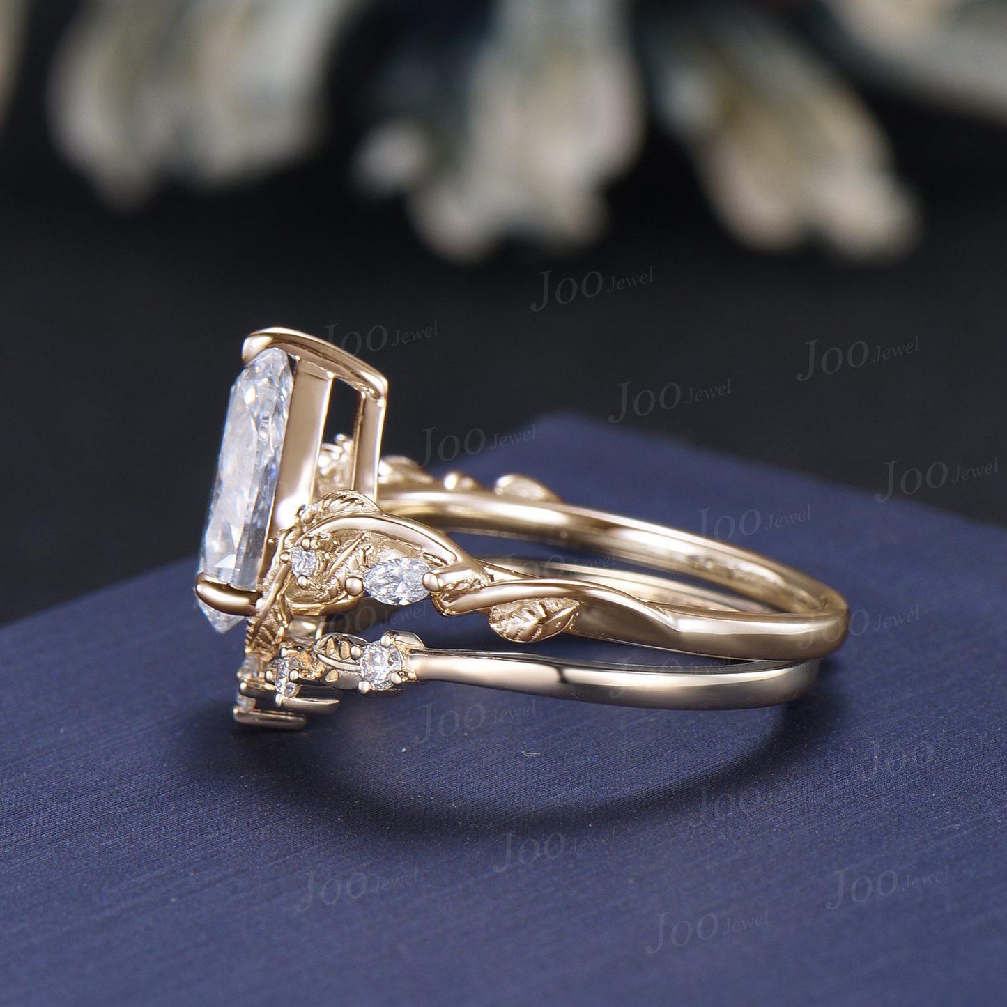 2 Carat Sparkling Teardrop Cut Lab Grown Diamond Engagement Ring Set with IGI Certificate 14K Solid Yellow Gold Nature Inspired Bridal Rings
