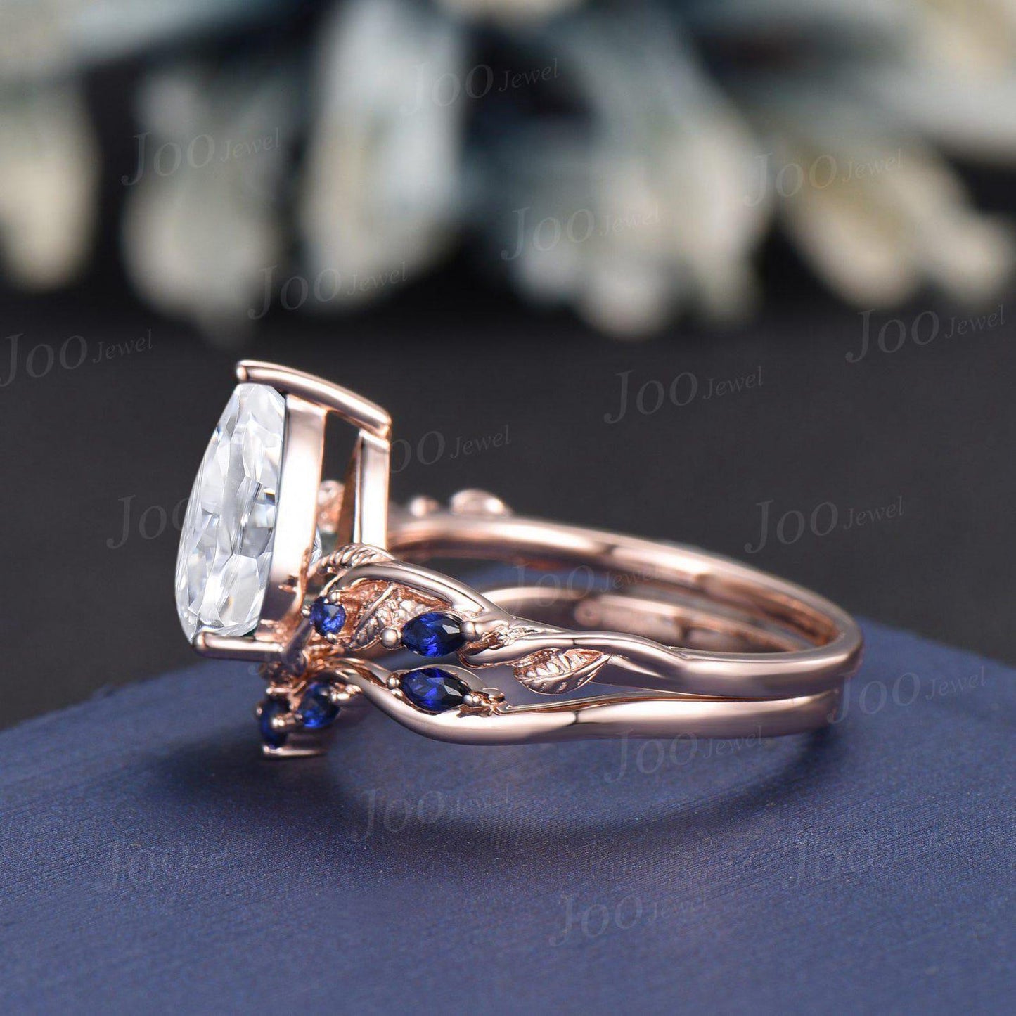 2 Carat Pear Cut Lab Grown Diamond Engagement Ring with IGI Nature Inspired VS1 Diamond Sapphire Wedding Ring Solid Gold Diamond Bridal Ring