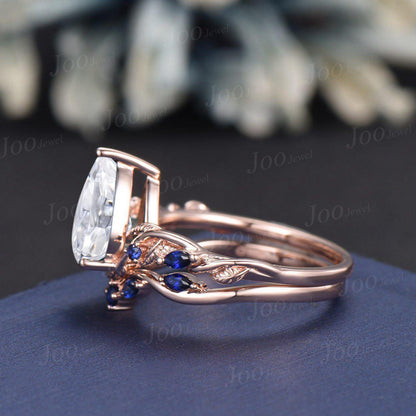 2 Carat Pear Cut Lab Grown Diamond Engagement Ring with IGI Nature Inspired VS1 Diamond Sapphire Wedding Ring Solid Gold Diamond Bridal Ring