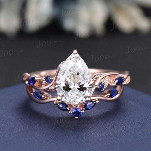 2 Carat Pear Cut Lab Grown Diamond Engagement Ring with IGI Nature Inspired VS1 Diamond Sapphire Wedding Ring Solid Gold Diamond Bridal Ring