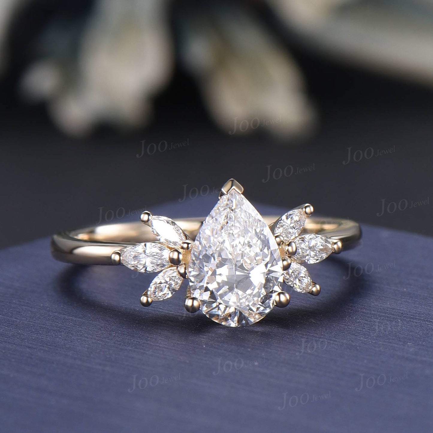 Pear Cut Lab Grown Diamond Engagement Ring With IGI Certificate 14K Yellow Gold Teardrop Diamond Ring Cluster Pear Wedding Bridal Ring Women