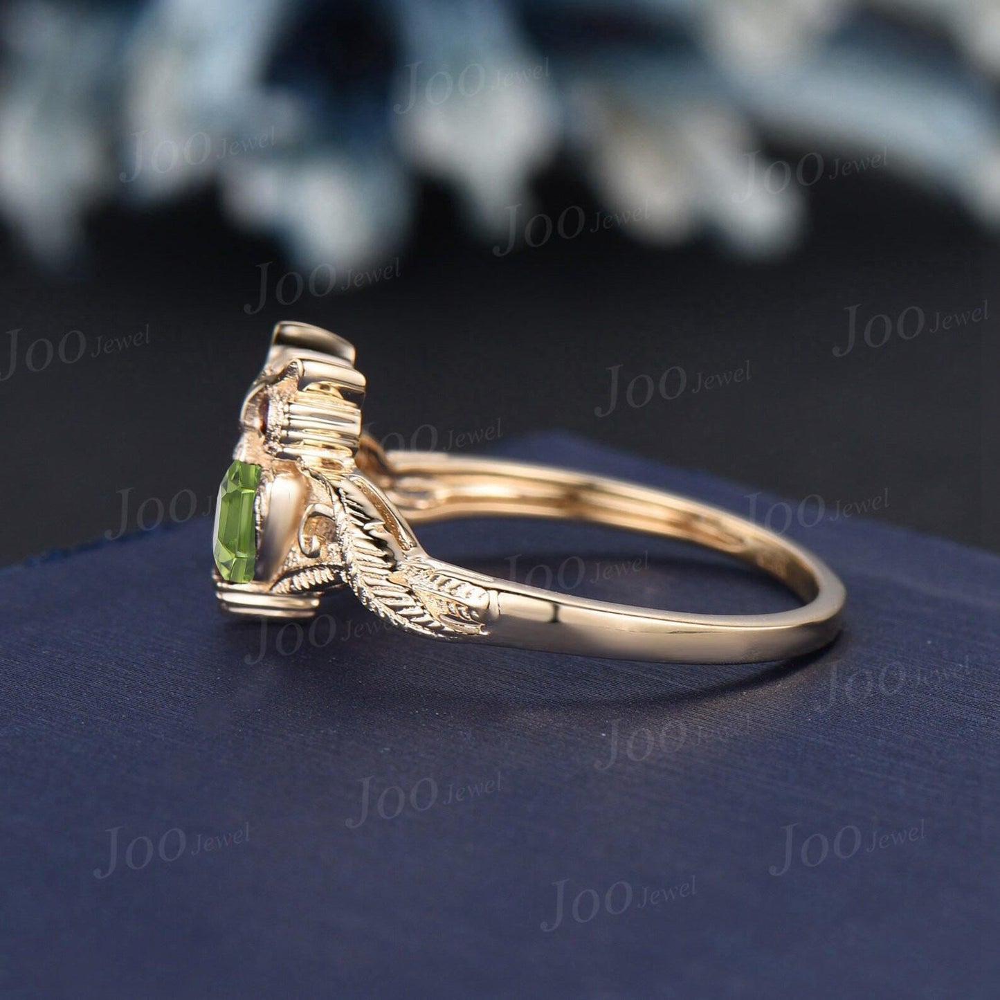 925 Sterling Silver 5mm Round Cut Citrine Peridot Owl on Branch Nature Engagement Ring Unique August Birthstone Birthday Gifts for Daughter