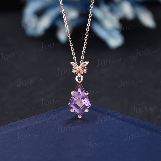 Celtic Trinity Knot Leaf Kite Shaped Amethyst Diamond Pendant Rose Gold Nature Inspired Leaf Purple Crystal Wedding Necklace Birthday Gifts