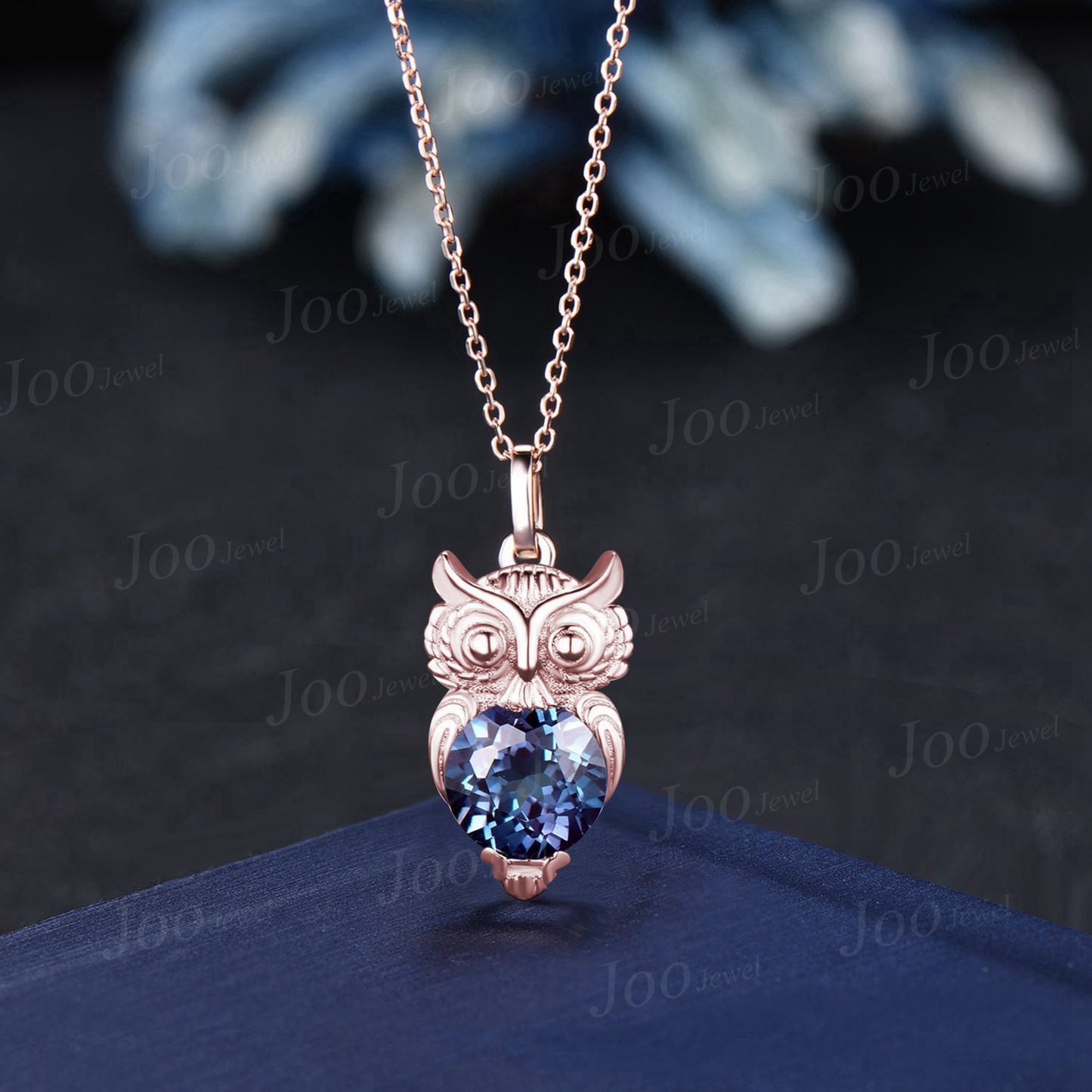 Unique Cute Owl Alexandrite Wedding Necklace Sterling Silver Round Color-Change Alexandrite Pendant Antique Animal Inspired Gemstone Jewelry