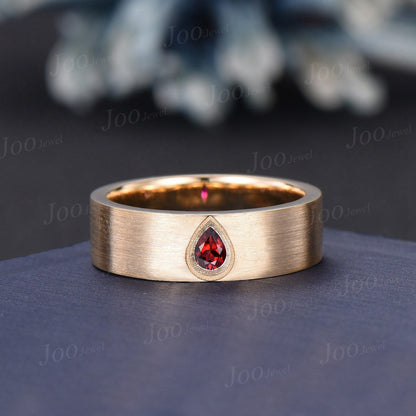 6mm Mens Kite Red Ruby Band 14K Solid Gold Men Solitaire Engagement Ring Brushed Finished Band Womens Ruby Wedding Band Unique Promise Ring