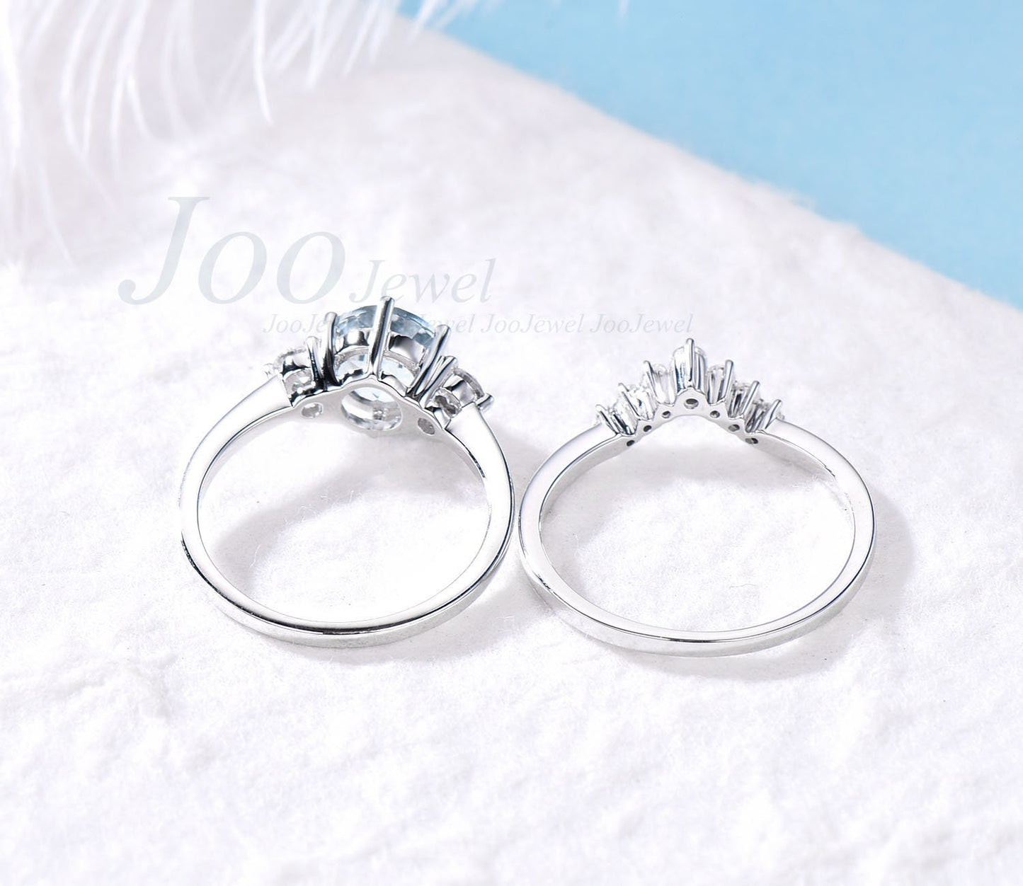 Aquamarine ring gold silver women Vintage Aquamarine engagement ring set rose gold three stone promise ring set March birthstone ring gift