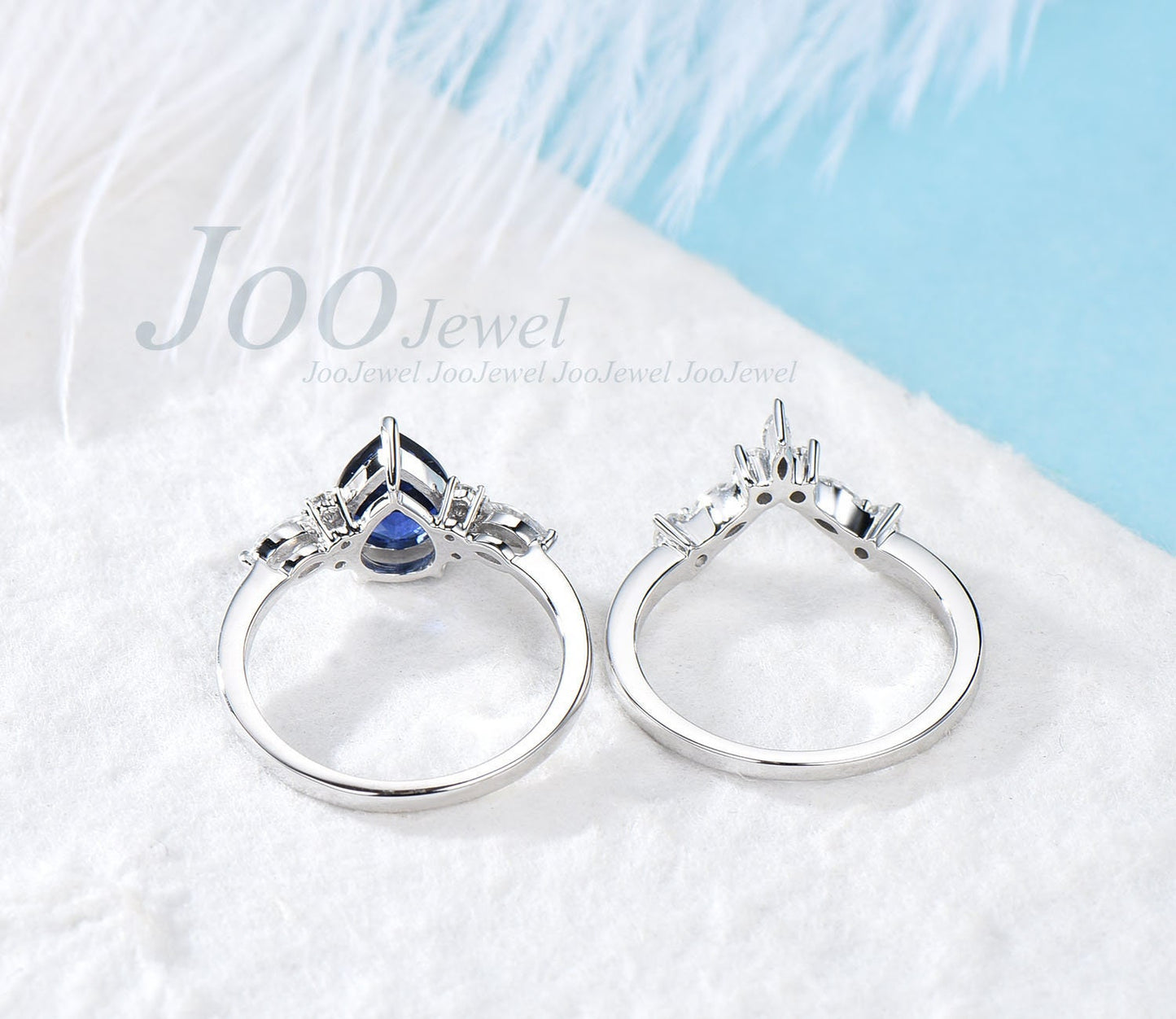 Vintage sapphire engagement ring set white gold ring set for women unique anniversary ring set marquise ring set blue stone ring jewelry