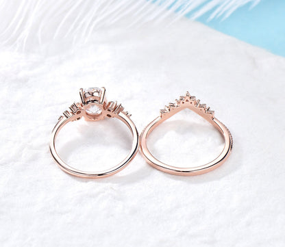 Oval Moissanite Engagement Ring Set For Women Cluster Snowdrift Diamond Wedding Ring Vintage 14k Rose Gold Bridal Ring Set Lace Wedding Band