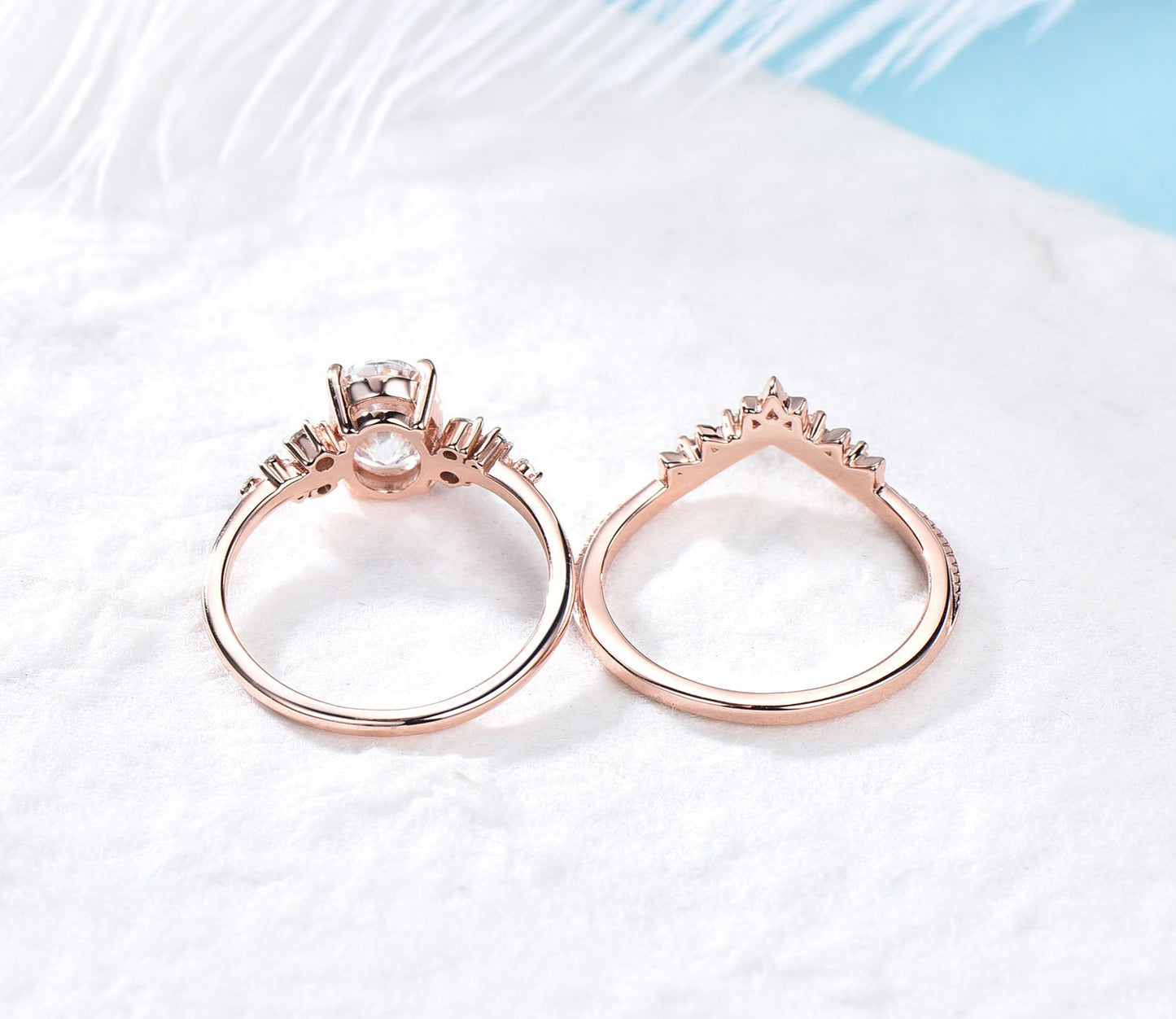 Oval Moissanite Engagement Ring Set For Women Cluster Snowdrift Diamond Wedding Ring Vintage 14k Rose Gold Bridal Ring Set Lace Wedding Band