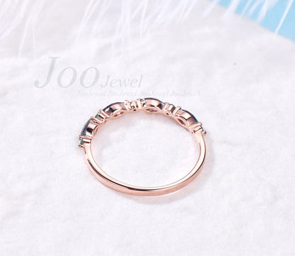 Marquise alexandrite wedding band emerald wedding ring alexandrite ring vintage rose gold silver ring for women minimalist anniversary ring