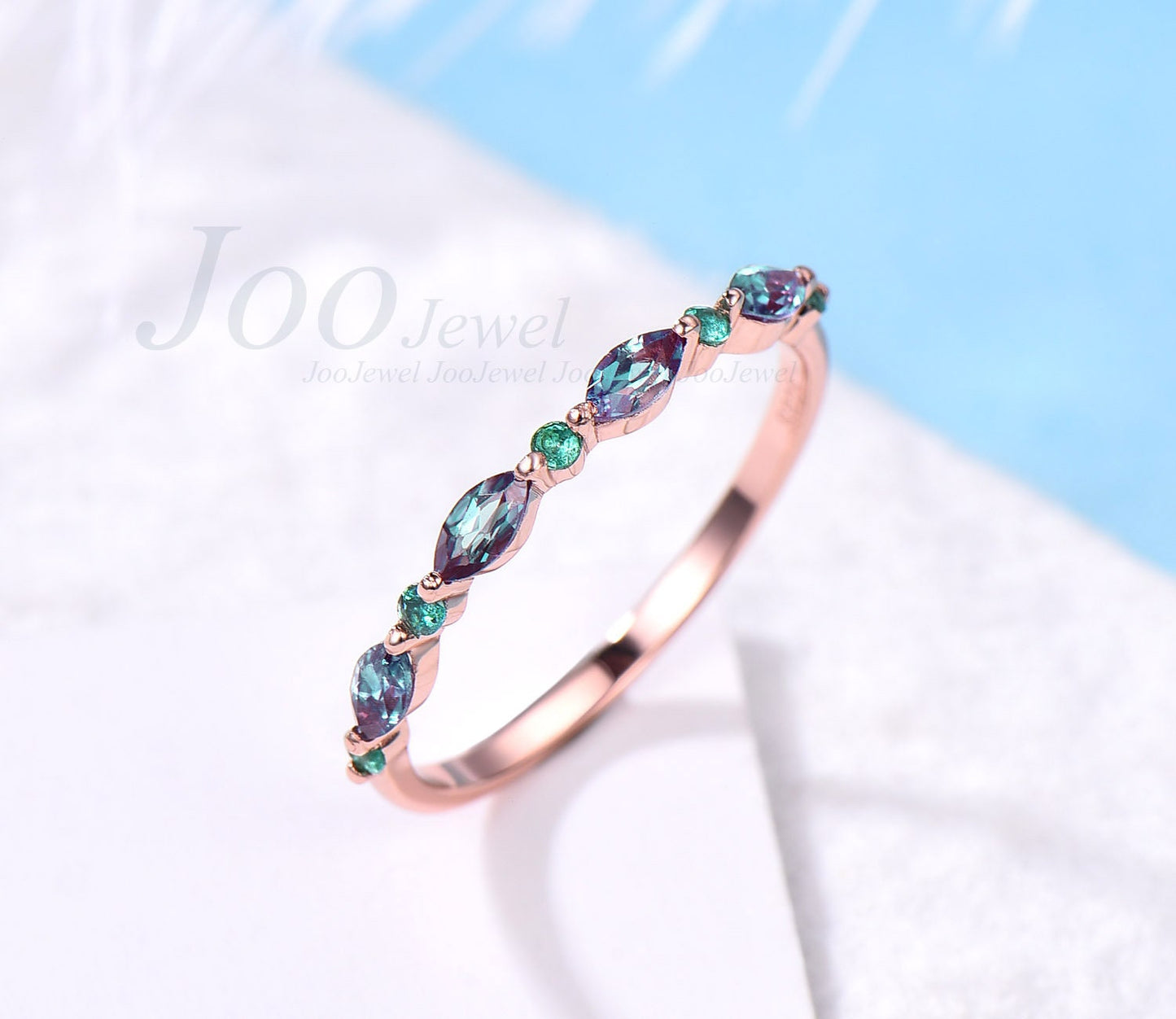 Marquise alexandrite wedding band emerald wedding ring alexandrite ring vintage rose gold silver ring for women minimalist anniversary ring