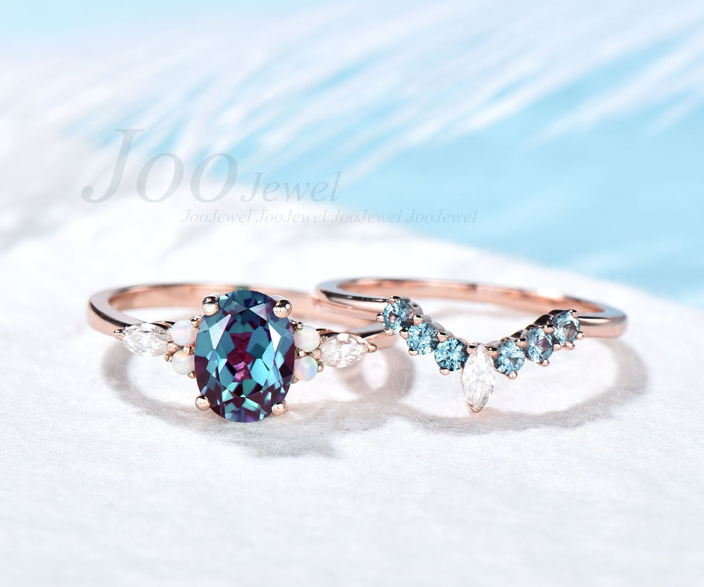 Unique promise ring set vintage alexandrite engagement ring set rose gold ring set for women opal ring gold oval cut bridal ring set jewelry