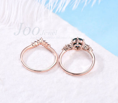 Alexandrite ring minimalist vintage rose gold silver for women round alexandrite engagement ring set five stone pear moissanite ring set