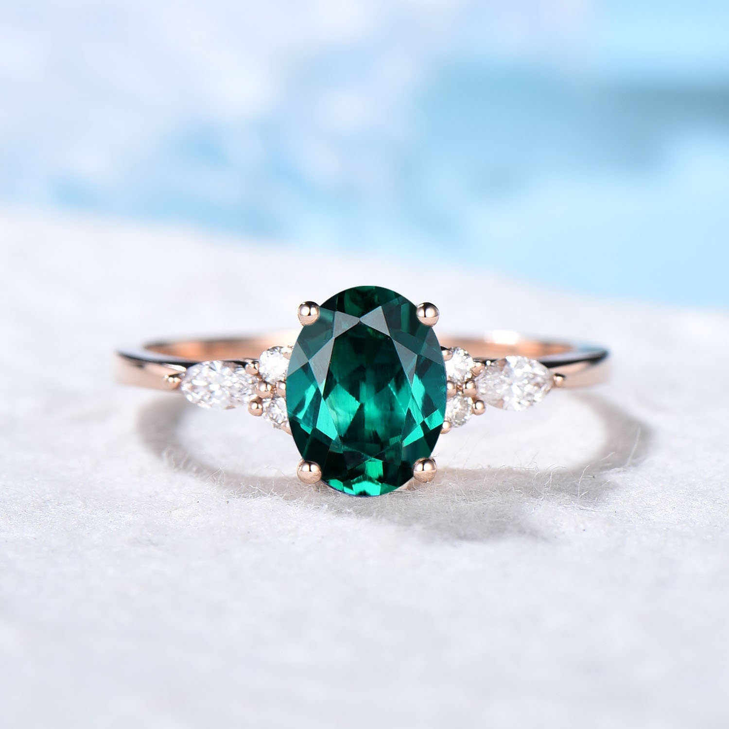 Emerald May birthstone ring sterling silver oval 2024 engagement ring