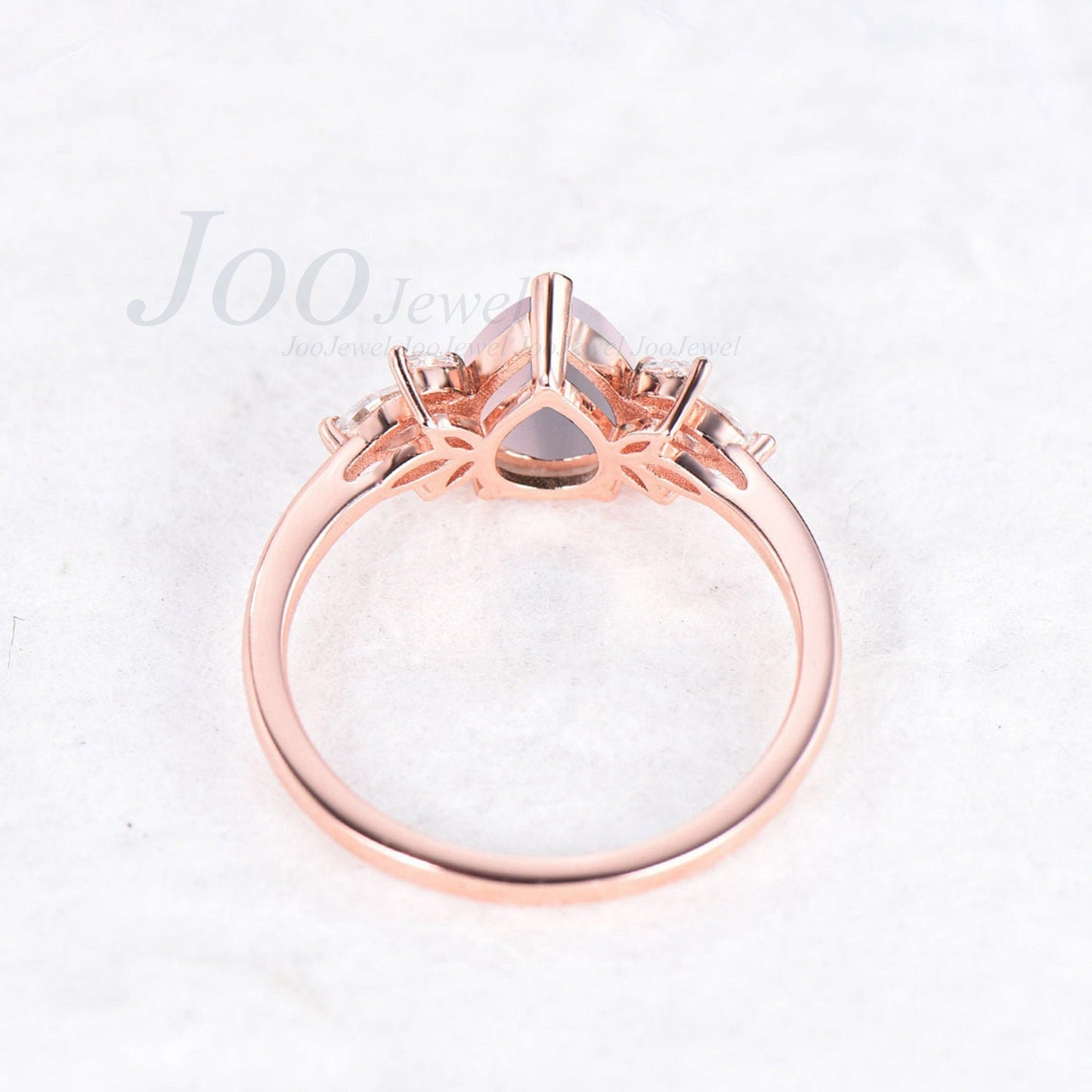 Natural Rose Quartz Ring 925 Sterling 1.25ct Pear Pink Stone Crystal Quartz Engagement Ring Rose Gold Marquise Cluster Bridal Proposal Ring