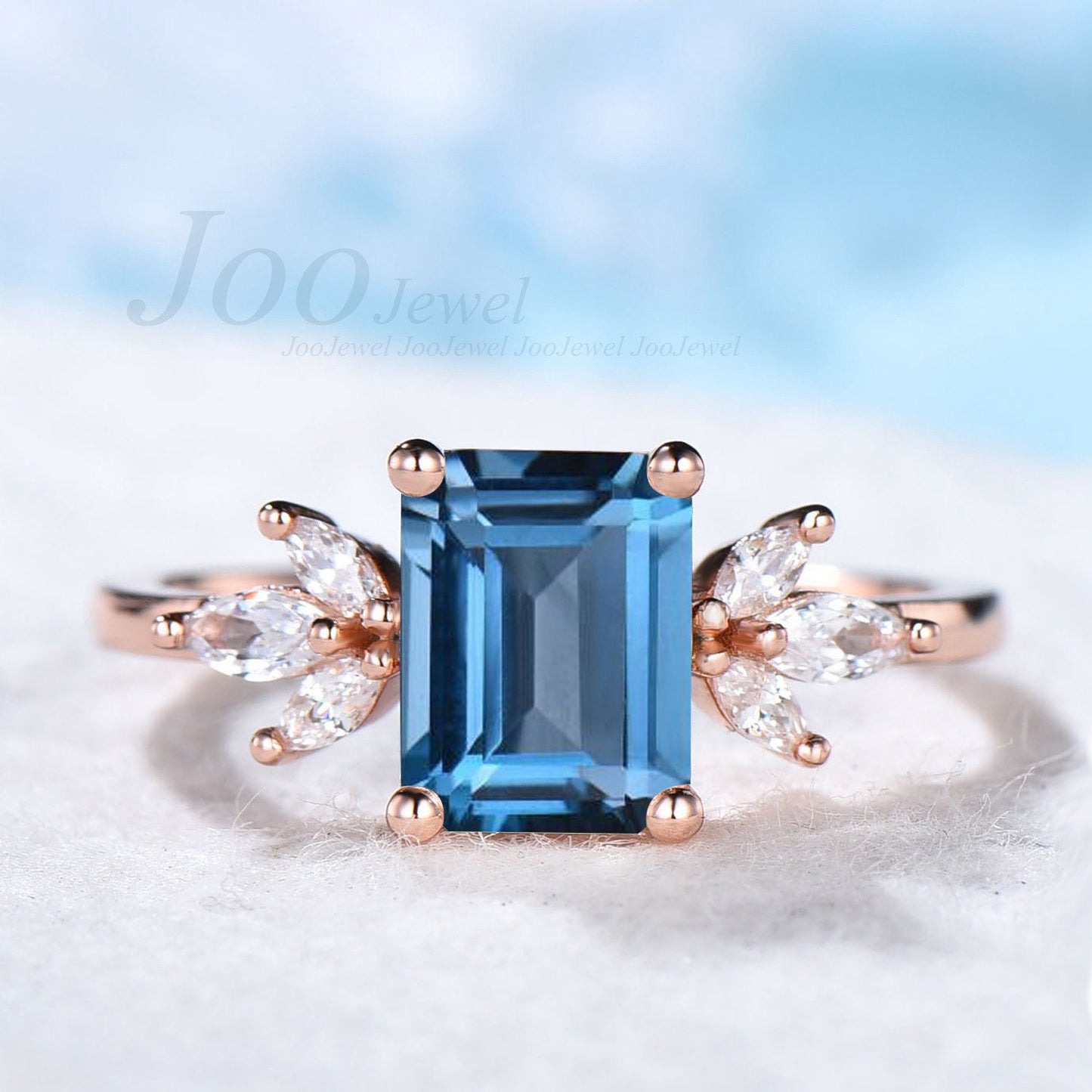 2ct Natural London Blue Topaz Ring Emerald Cut Topaz Engagement Ring Blue Gemstone Ring November Birthstone Jewelry Birthday Gift For Her