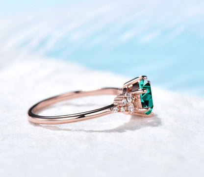 Sterling Silver May Birthstone Ring Green Emerald Promise Ring Round Vintage Proposal Ring Personalized Gift for Her Anniversary Ring Dainty
