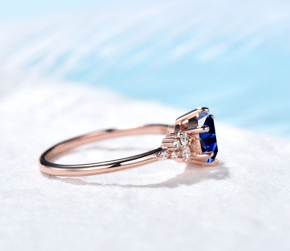 Silver September Birthstone Ring 1ct Blue Sapphire Engagement Ring Vintage Round Diamond Promise Ring Simple Ring With Stone Proposal Ring