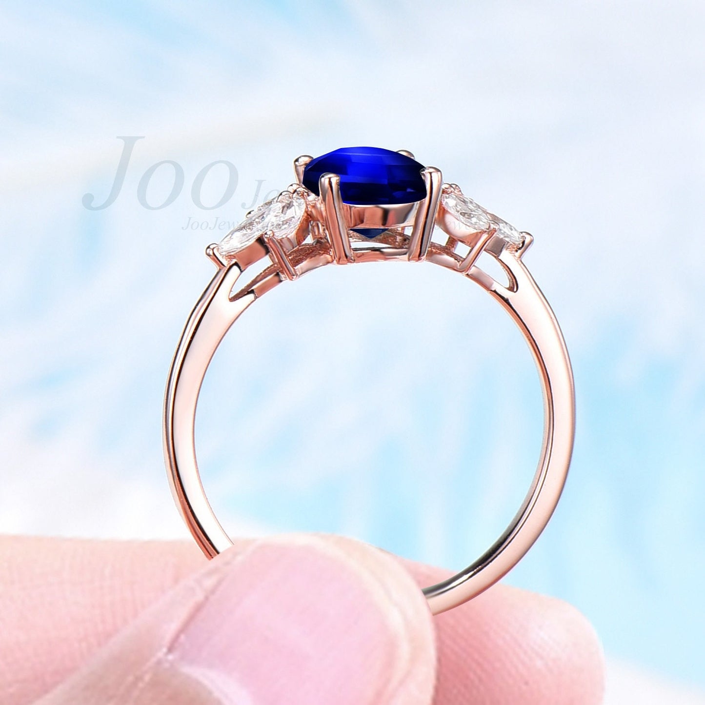 Cluster Engagement Ring Blue Sapphire Ring Vintage Oval Promise Ring Marquise Anniversary Wedding September Birthstone Ring Fine Jewelry