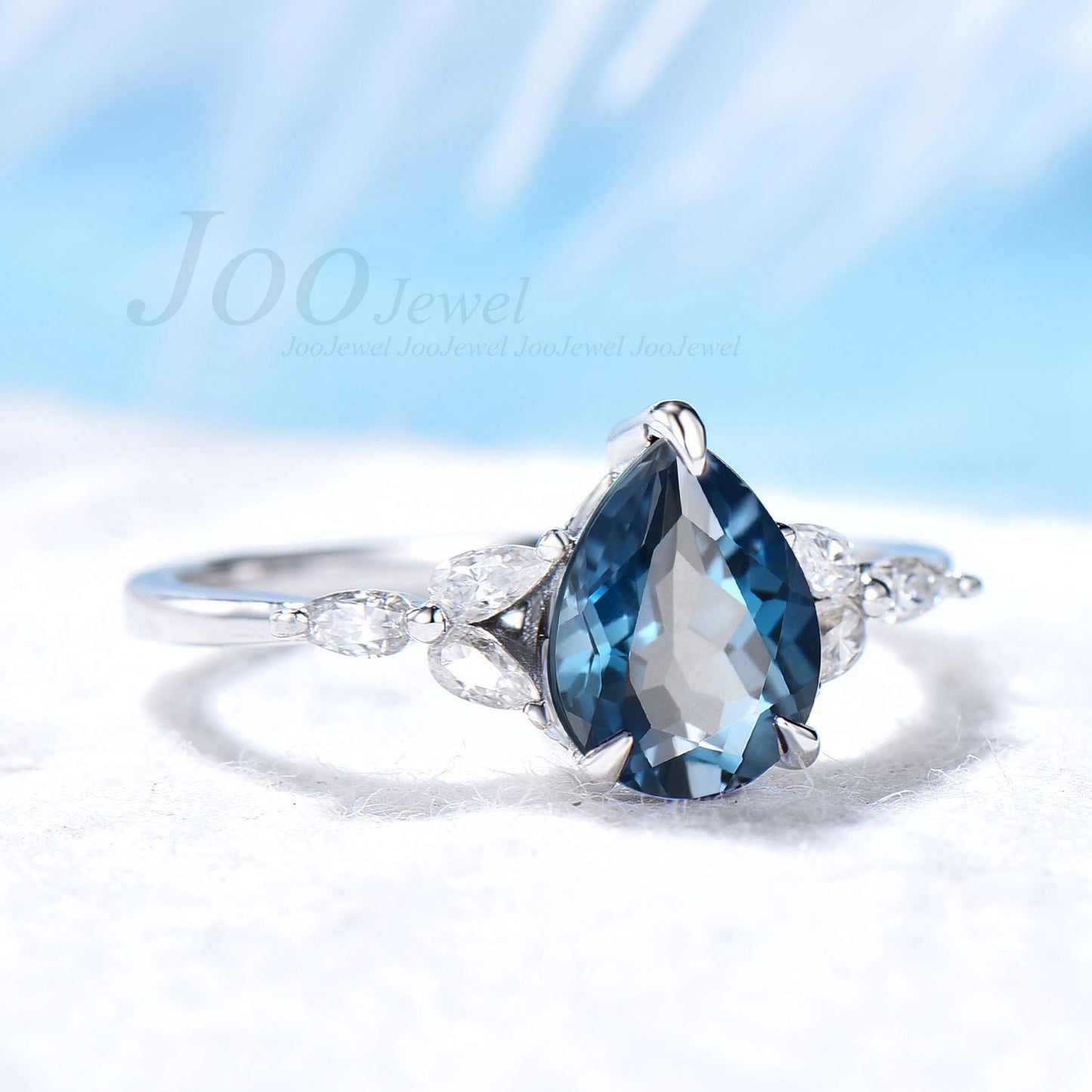 Nature London Blue Topaz Ring Vintage Sterling Silver Pear Topaz Engagement Ring December Birthstone Unique Dainty Ring Anniversary Ring Her