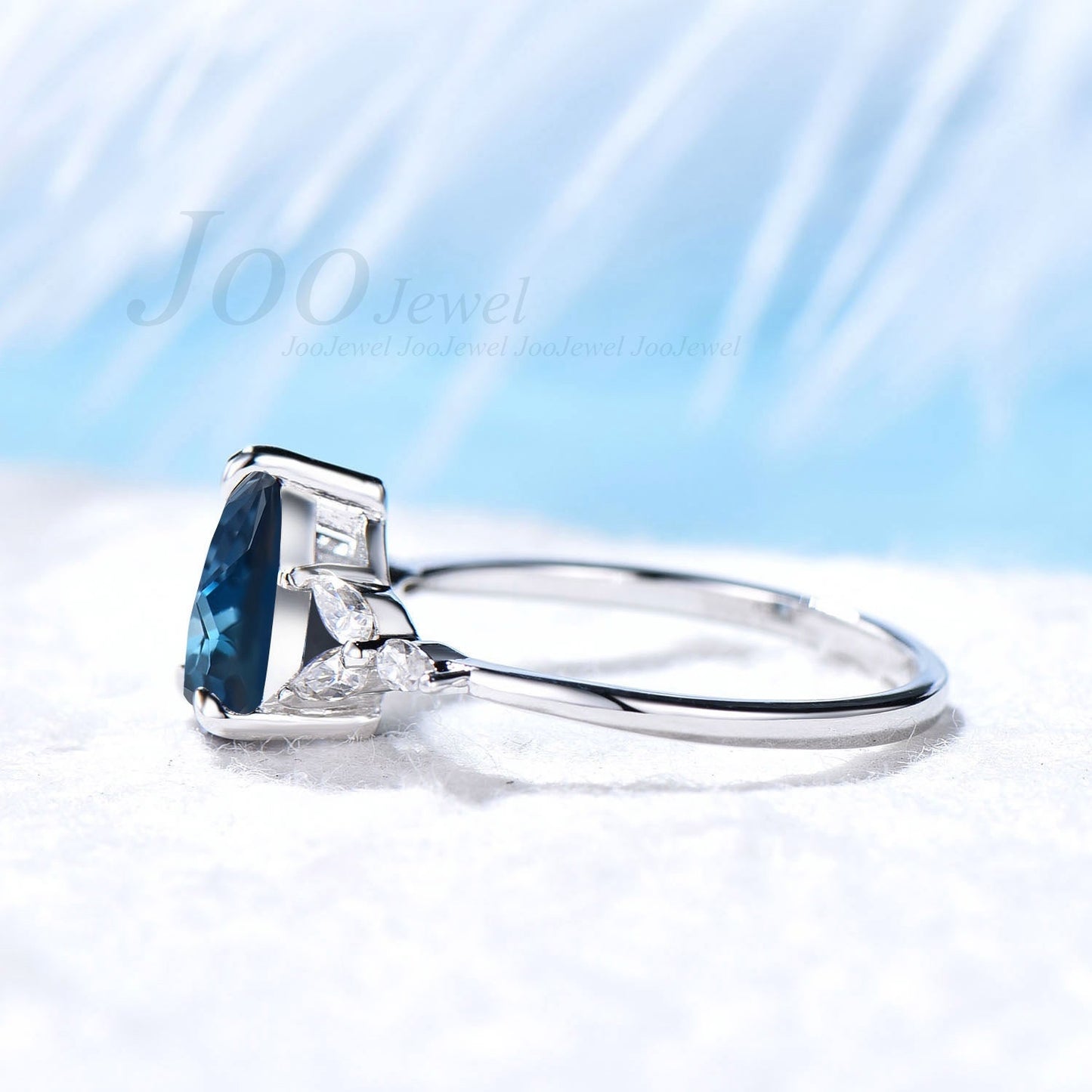 Nature London Blue Topaz Ring Vintage Sterling Silver Pear Topaz Engagement Ring December Birthstone Unique Dainty Ring Anniversary Ring Her