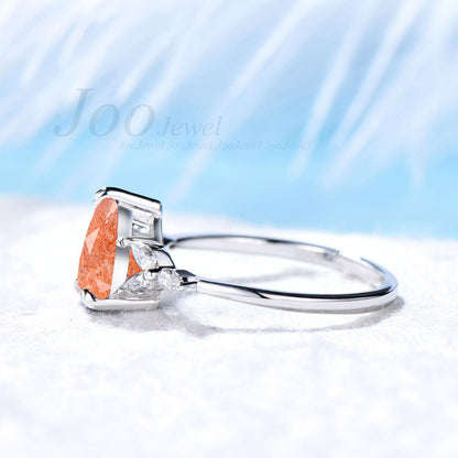 Nature Sunstone Ring Sterling Silver Ring Pear Shaped Sunstone Engagement Rings Unique Real Gems Women Orange Gem Ring Crystal Healing Ring