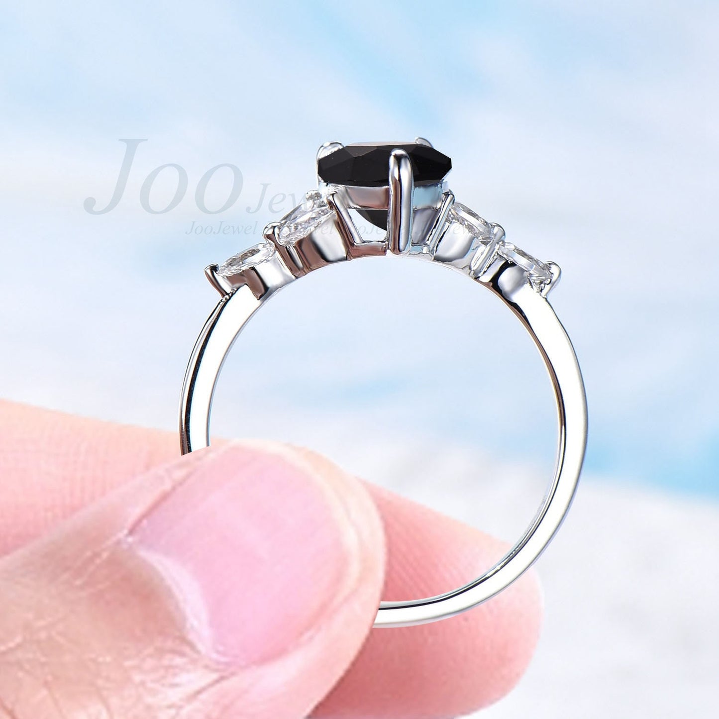 Pear Cut Natural Black Onyx Engagement Rings For Women Sterling Silver Black Gemstone Crystal Ring Onyx Jewelry Statement Rings 1.25ct Ring