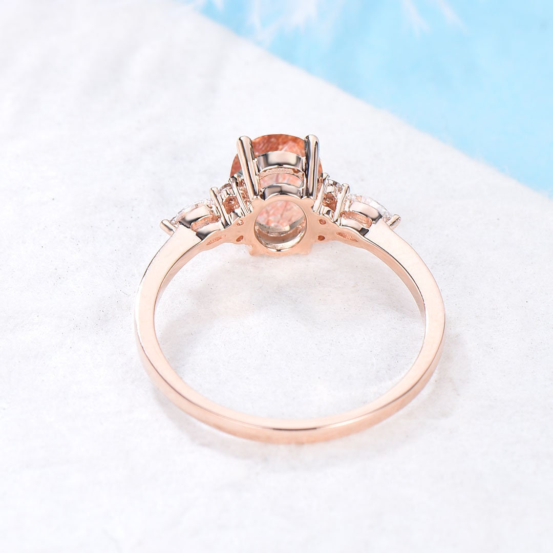 Sterling Silver Oval Cut Nature Sunstone Ring Genuine Sunstone Engagement Ring Orange Gemstone Jewelry Unique Birthday Gift for Daughter