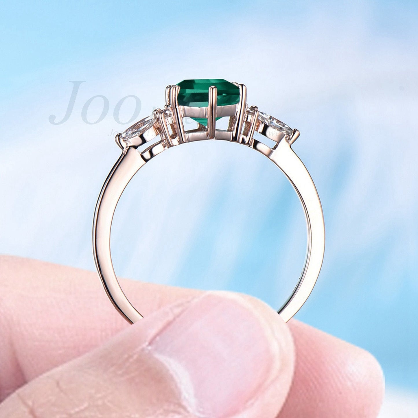 Hexagon Ring Emerald Engagement Ring May Birthstone Vintage Anniversary Ring Sterling Silver Dainty Personalized Ring Rose Gold Ring Woman