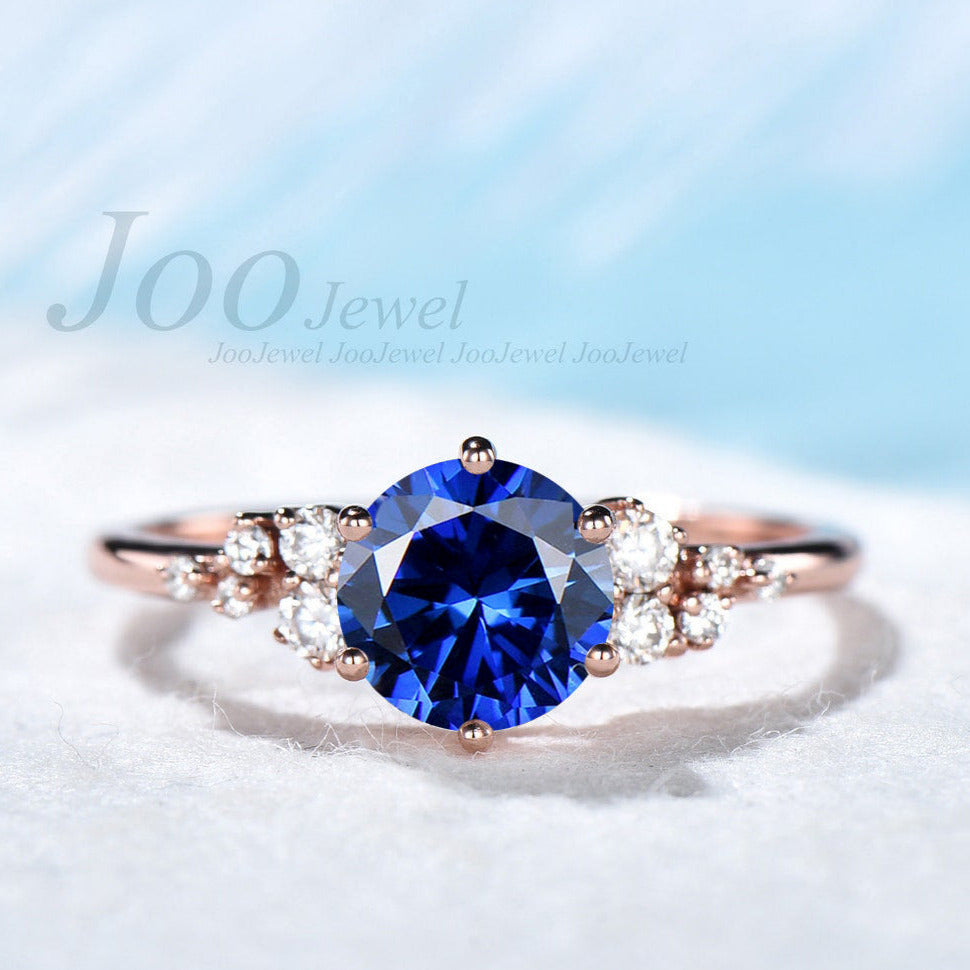 Silver September Birthstone Ring 1ct Blue Sapphire Engagement Ring Vintage Round Diamond Promise Ring Simple Ring With Stone Proposal Ring