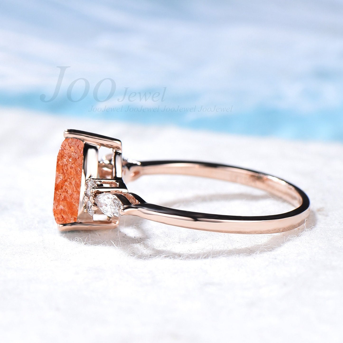 Nature Sunstone Ring Pear Sterling Silver Genuine Sunstone Engagement Ring Orange Stone Personalized Gift Vintage Dainty Ring for Girl Women