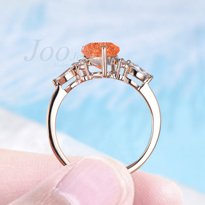 Nature Sunstone Ring Pear Sterling Silver Genuine Sunstone Engagement Ring Orange Stone Personalized Gift Vintage Dainty Ring for Girl Women