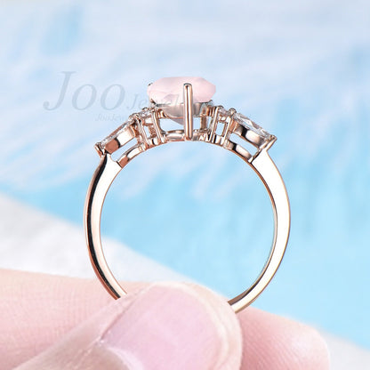 Natural Rose Quartz Ring Pear Pink Gemstone Promise Ring 1.25ct Real Crystal Healing Ring Sterling Silver Engagement Anniversary Ring Women