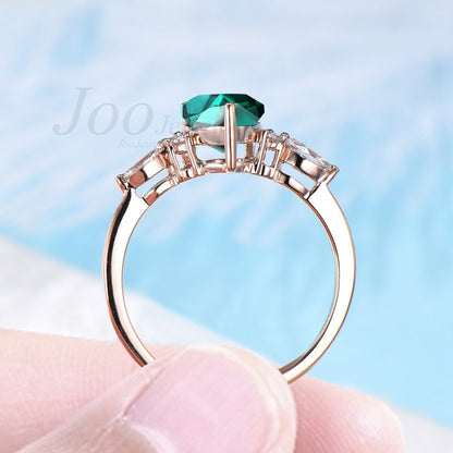Dainty Ring Sterling Silver Pear Emerald Ring Green Gemstone Ring Custom Bridal Ring Teardrop Emerald Engagement Ring May Birthstone