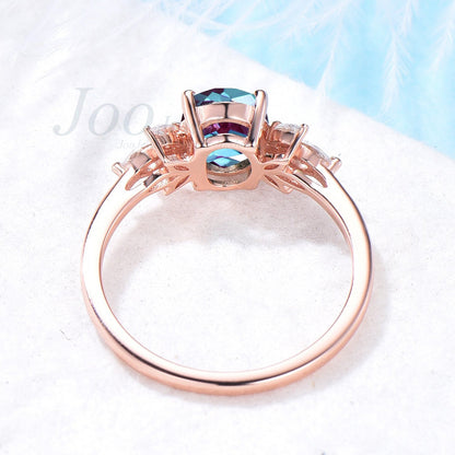 Alexandrite Engagement Ring Rose Gold Oval Ring June Birthstone Color Change Stone Wedding Anniversary Jewelry One of a Kind Ring for Women