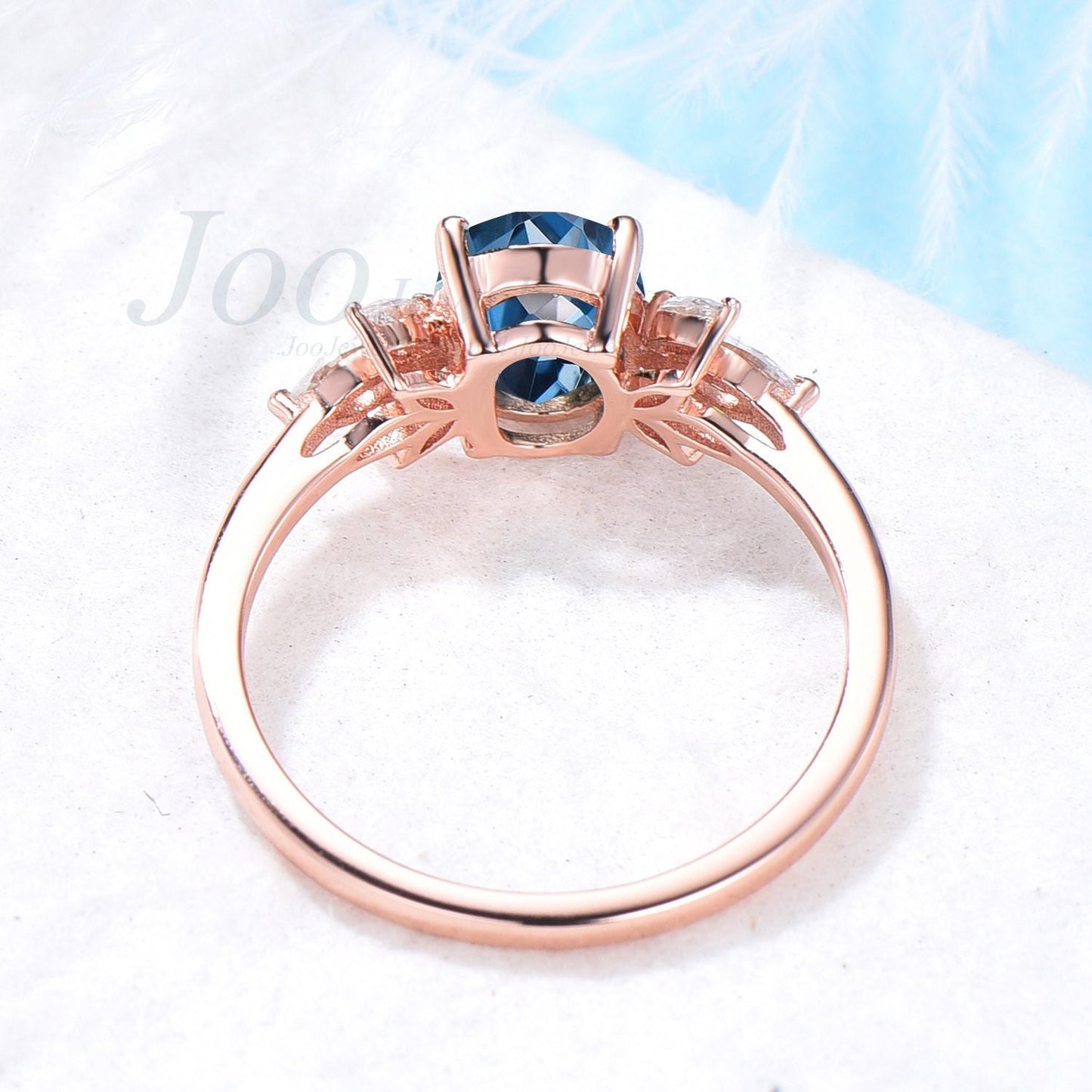 1.5CT Oval Nature London Blue Topaz Ring Rose Gold Alternative London Blue Engagement Ring December Birthstone Genuine Gemstone Ring Her