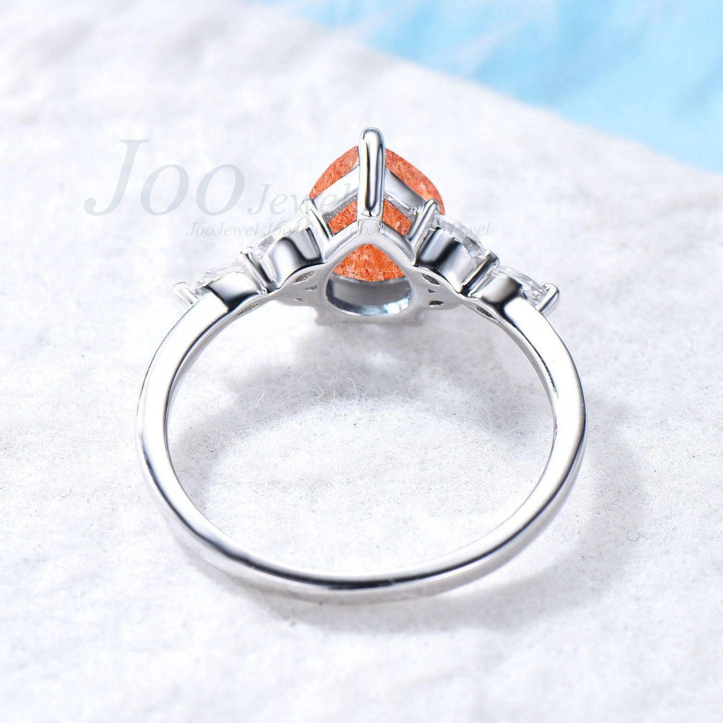 Nature Sunstone Ring Sterling Silver Ring Pear Shaped Sunstone Engagement Rings Unique Real Gems Women Orange Gem Ring Crystal Healing Ring