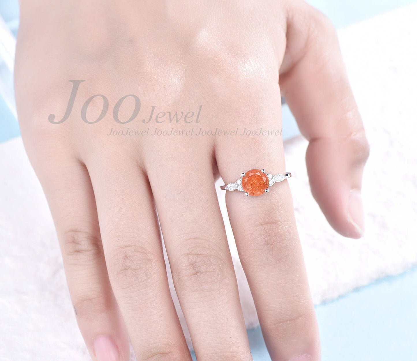 Round Cut Sunstone Ring Silver Natural Gemstone Heal Crystal Ring 7mm Orange Sunstone Engagement Rings Energy Ring Energy Jewelry Gift Women
