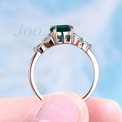1ct Gemstone Ring Round Emerald Engagement Rings Personalized May Birthstone Gift Sterling Silver Vintage Emerald Green Stone Ring for Woman