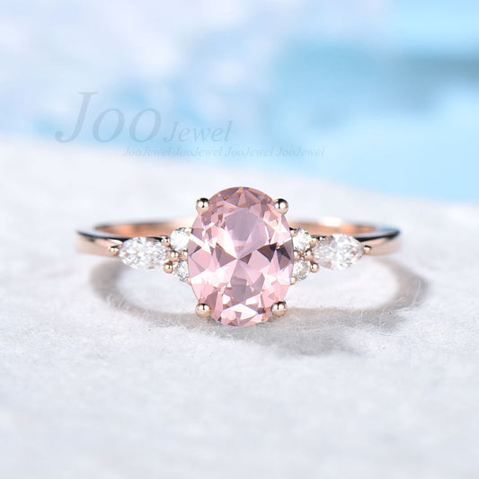1.5ct Oval Shaped Morganite Ring Rose Gold Engagement Ring Pink Gemstone Wedding Ring Sterling Silver Pink Morganite Ring Gift For Women