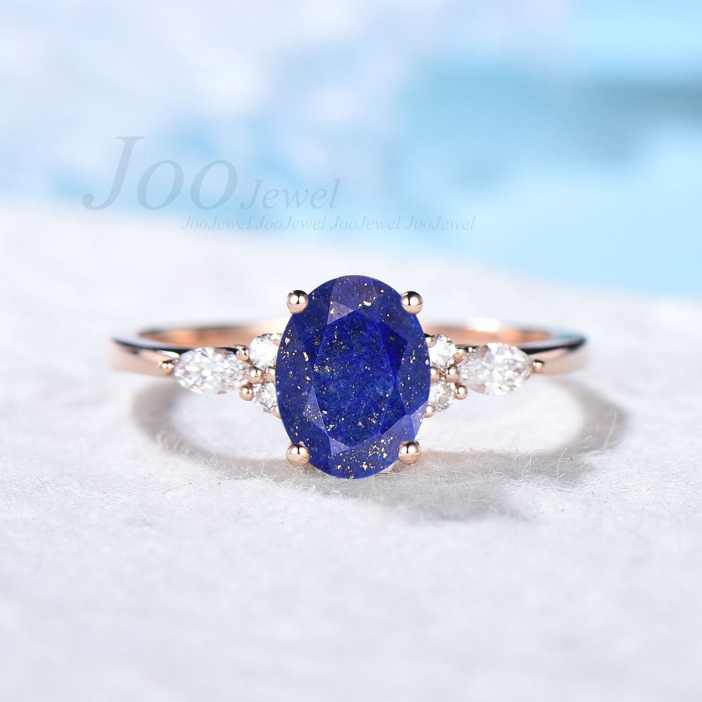 Oval Natural Lapis Lazuli Engagement Ring Women Sterling Silver Vintage Lapis Gold Wedding Ring Blue Gemstone Ring Antique Gift for Mom