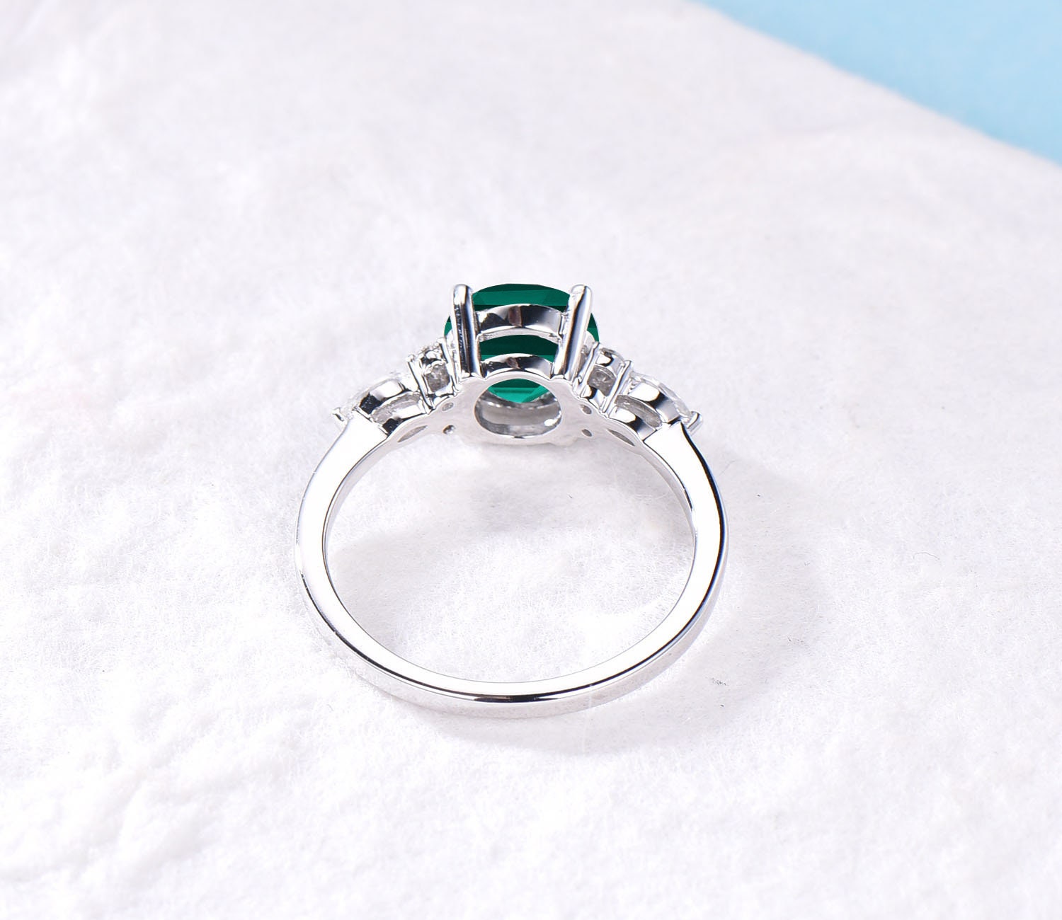 Vintage emerald statement ring round cut solitaire ring sterling silver slim daily ring on sale May birthstone