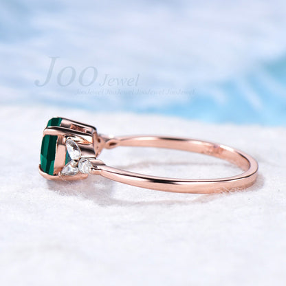 1ct Gemstone Ring Round Emerald Engagement Rings Personalized May Birthstone Gift Sterling Silver Vintage Emerald Green Stone Ring for Woman