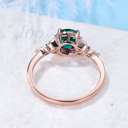 1ct Gemstone Ring Round Emerald Engagement Rings Personalized May Birthstone Gift Sterling Silver Vintage Emerald Green Stone Ring for Woman