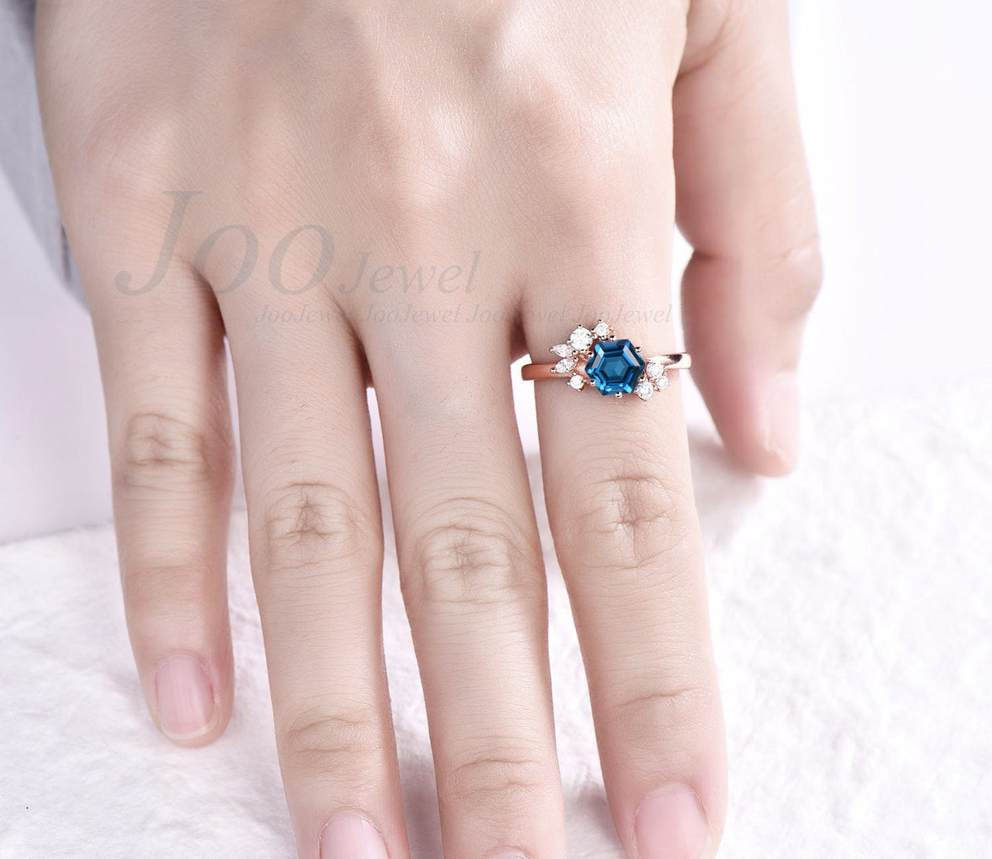 1ct Natural London Blue Topaz Ring Sterling Silver Ring Hexagon Gemstone Engagement Ring Crystal Healing Ring December Birthstone Gift Women