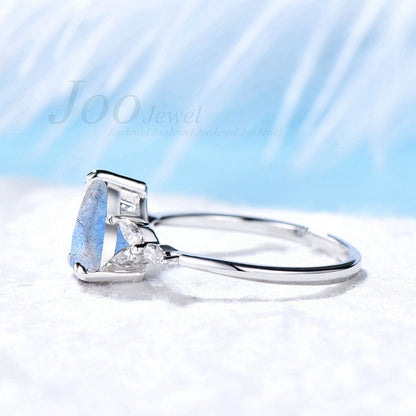 Natural Labradorite Engagement Ring Sterling Silver Ring Pear Ring Blue Labradorite Moonstone Ring Real Gemstone Ring Unique Gift For Women