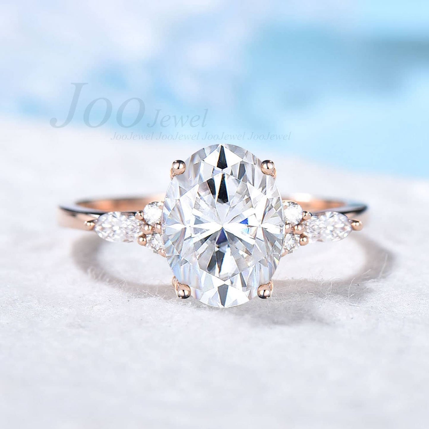 Oval Wedding Ring 3ct Dainty Moissanite Engagement Ring April Birthstone Cluster Moissanite Diamond Ring Anniversary Gift for Women Wife