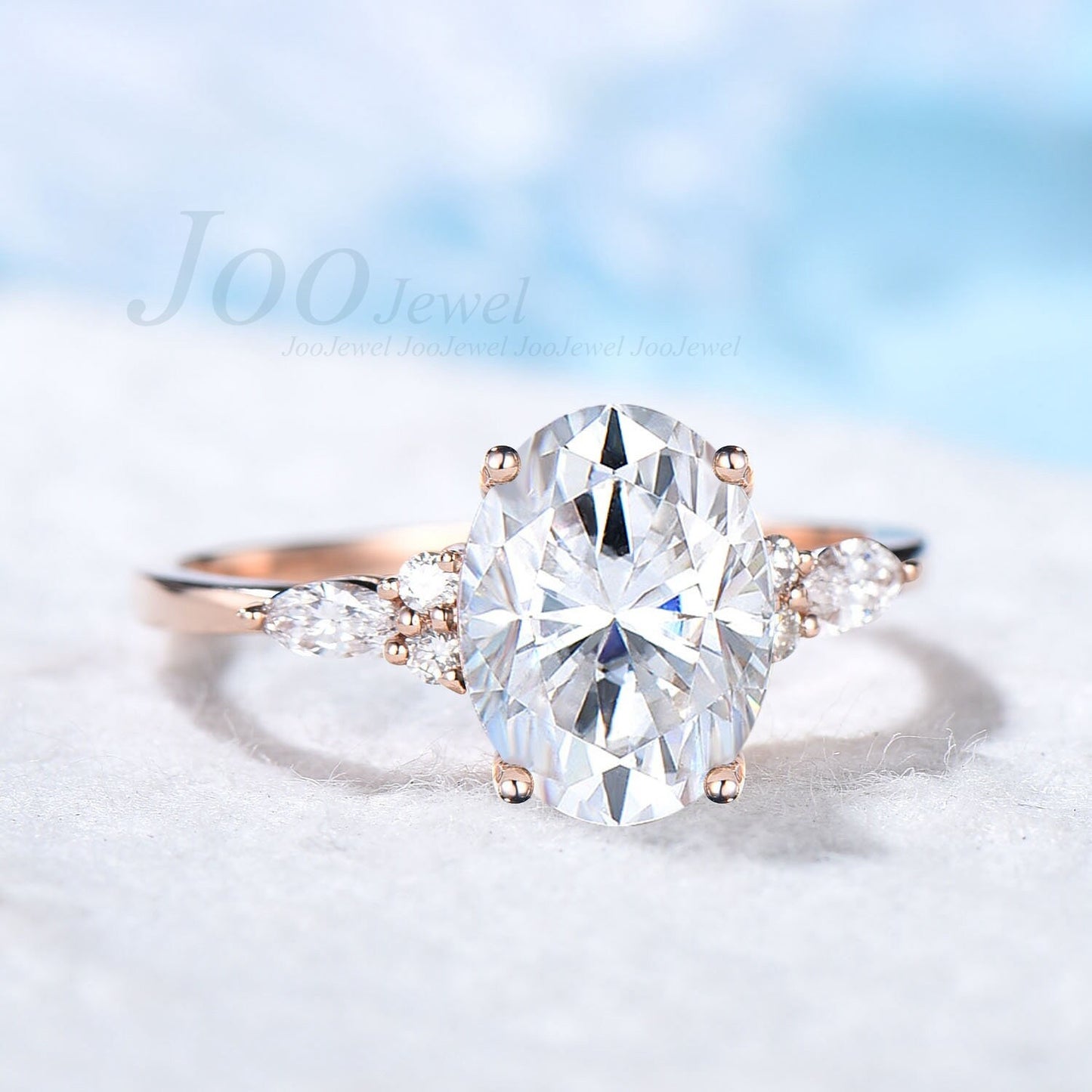 Oval Wedding Ring 3ct Dainty Moissanite Engagement Ring April Birthstone Cluster Moissanite Diamond Ring Anniversary Gift for Women Wife